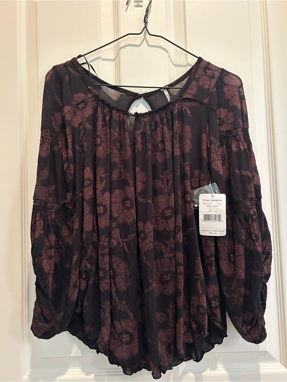 Free People Black & Burgundy Floral Peasant Tunic - Picture 2 of 6